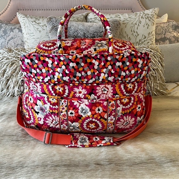 VERA BRADLEY Pixie Blooms Iconic Grand Traveler Bag 2015 Pink Orange Floral - Picture 4 of 15